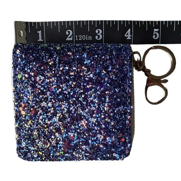 Mini Glitter Keychain Wallet Clip On Iridescent Card Holder Sparkly Small Zipper - Picture 10 of 17